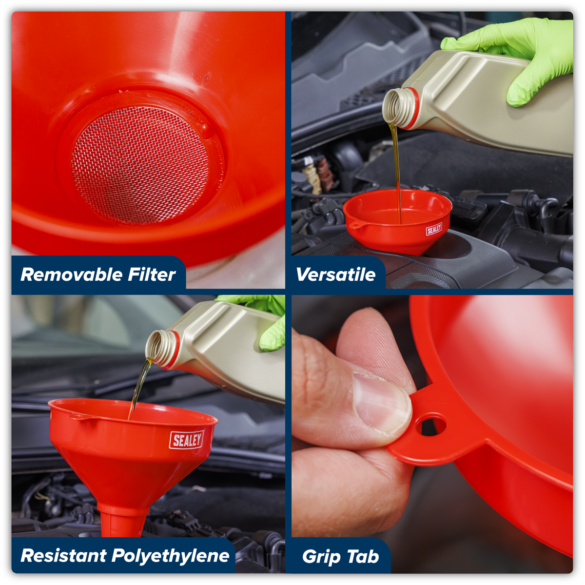 Sealey F98 Fixed Spout Funnel Set 3pc