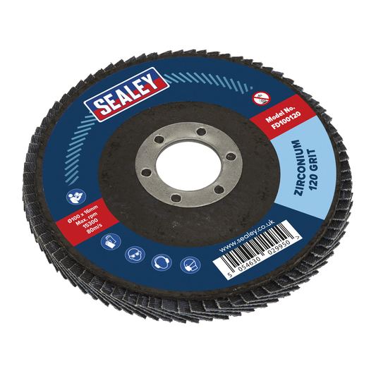 Sealey FD100120 100mm Zirconium Flap Disc 120Grit 16mm Bore