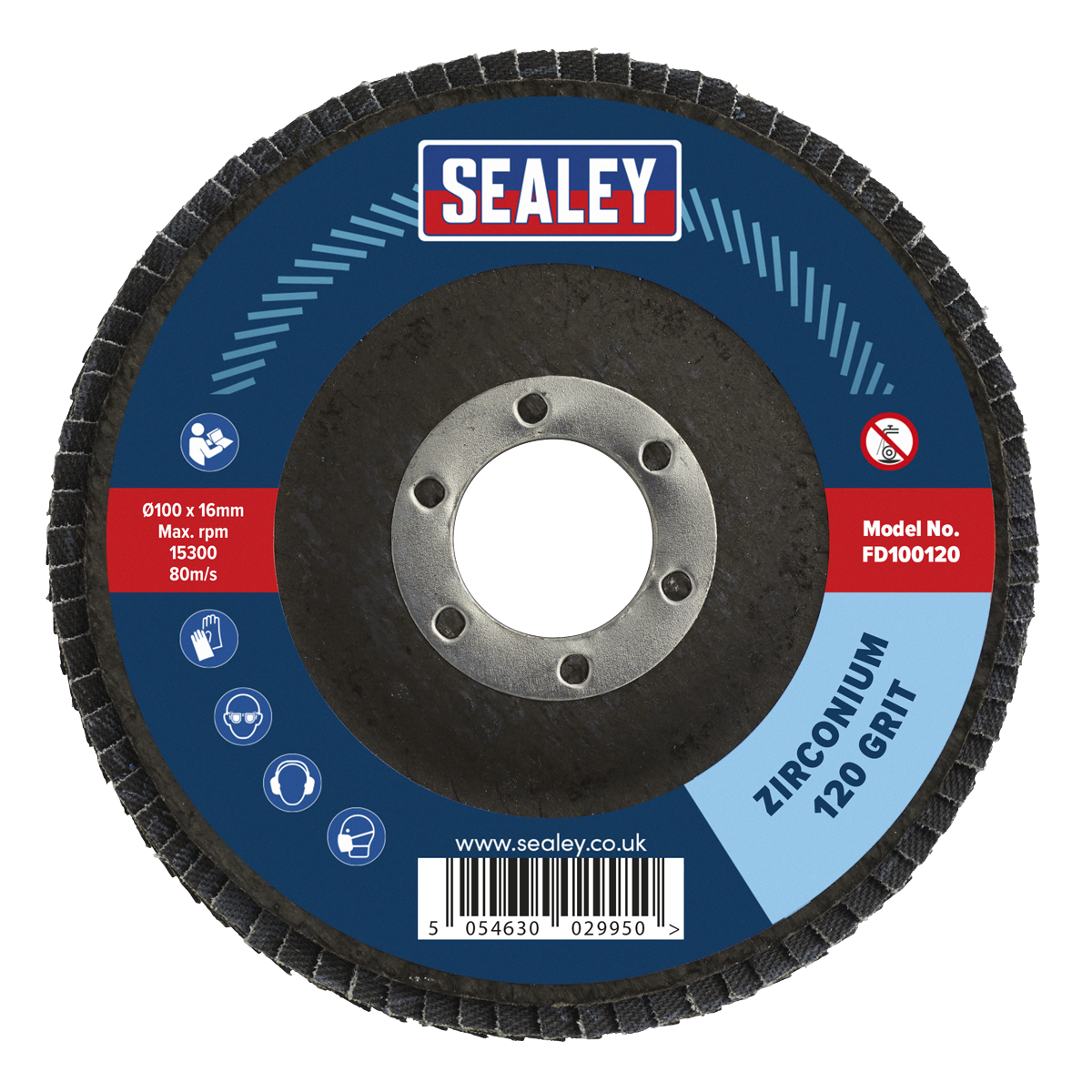 Sealey FD100120 100mm Zirconium Flap Disc 120Grit 16mm Bore