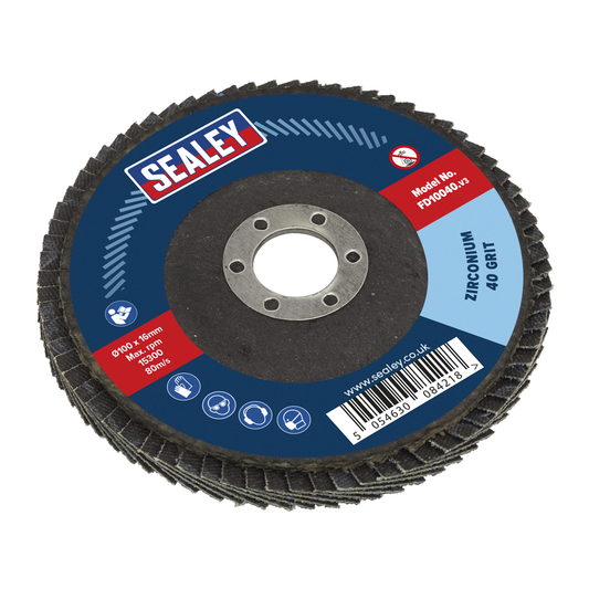 Sealey FD10040 100mm Zirconium Flap Disc 40Grit 16mm Bore