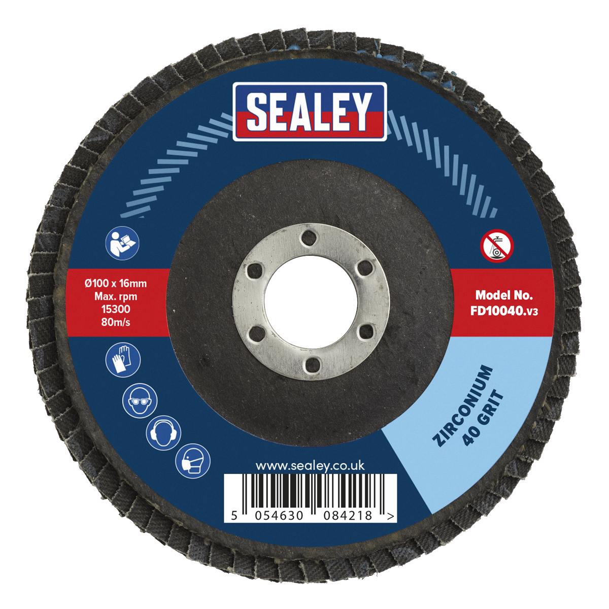 Sealey FD10040 100mm Zirconium Flap Disc 40Grit 16mm Bore
