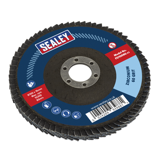 Sealey FD10060 100mm Zirconium Flap Disc 60Grit 16mm Bore