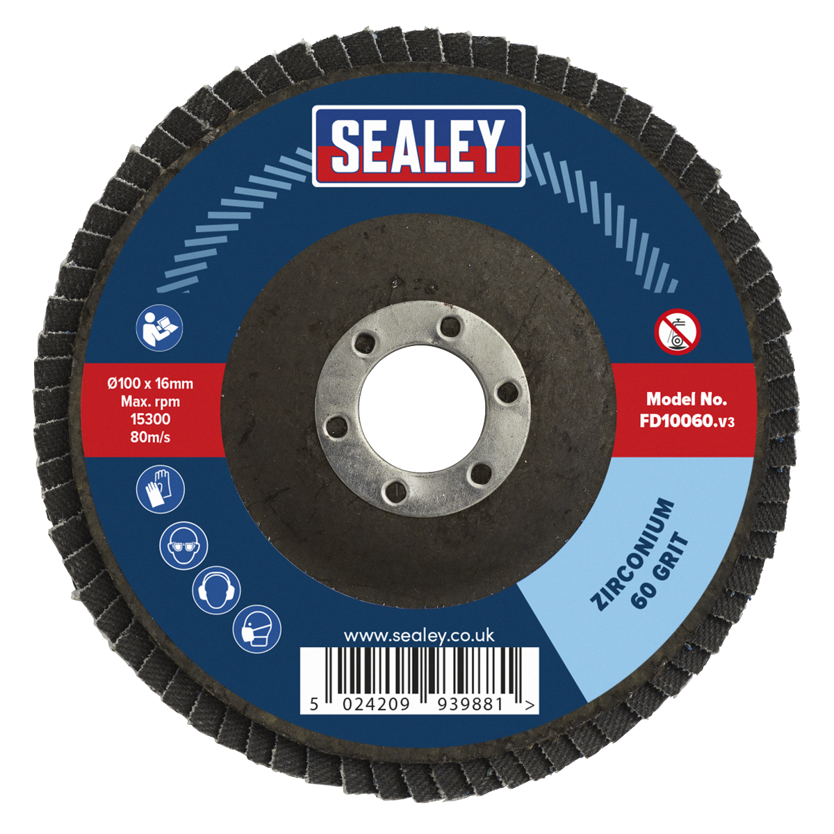 Sealey FD10060 100mm Zirconium Flap Disc 60Grit 16mm Bore