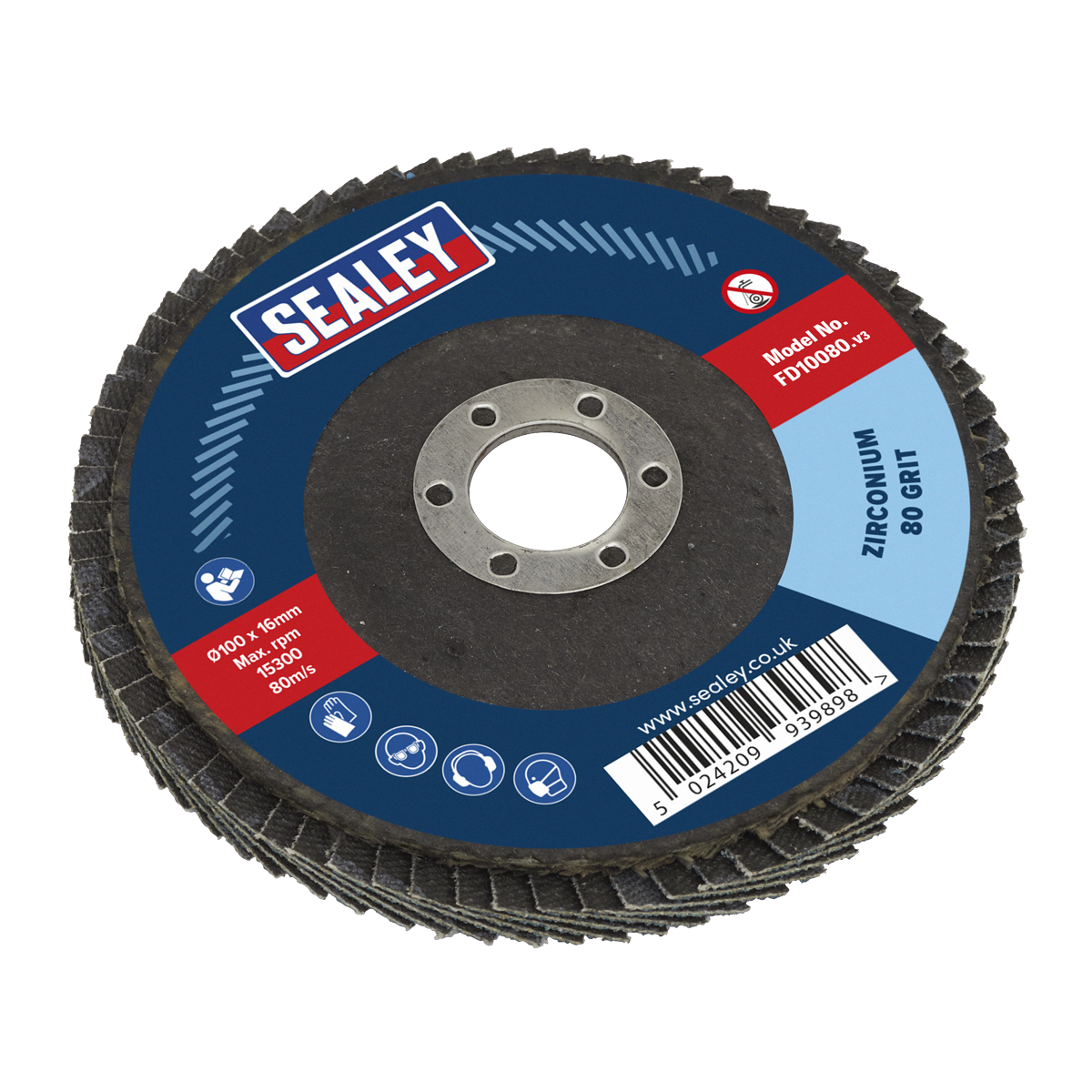 Sealey FD10080 100mm Zirconium Flap Disc 80Grit 16mm Bore
