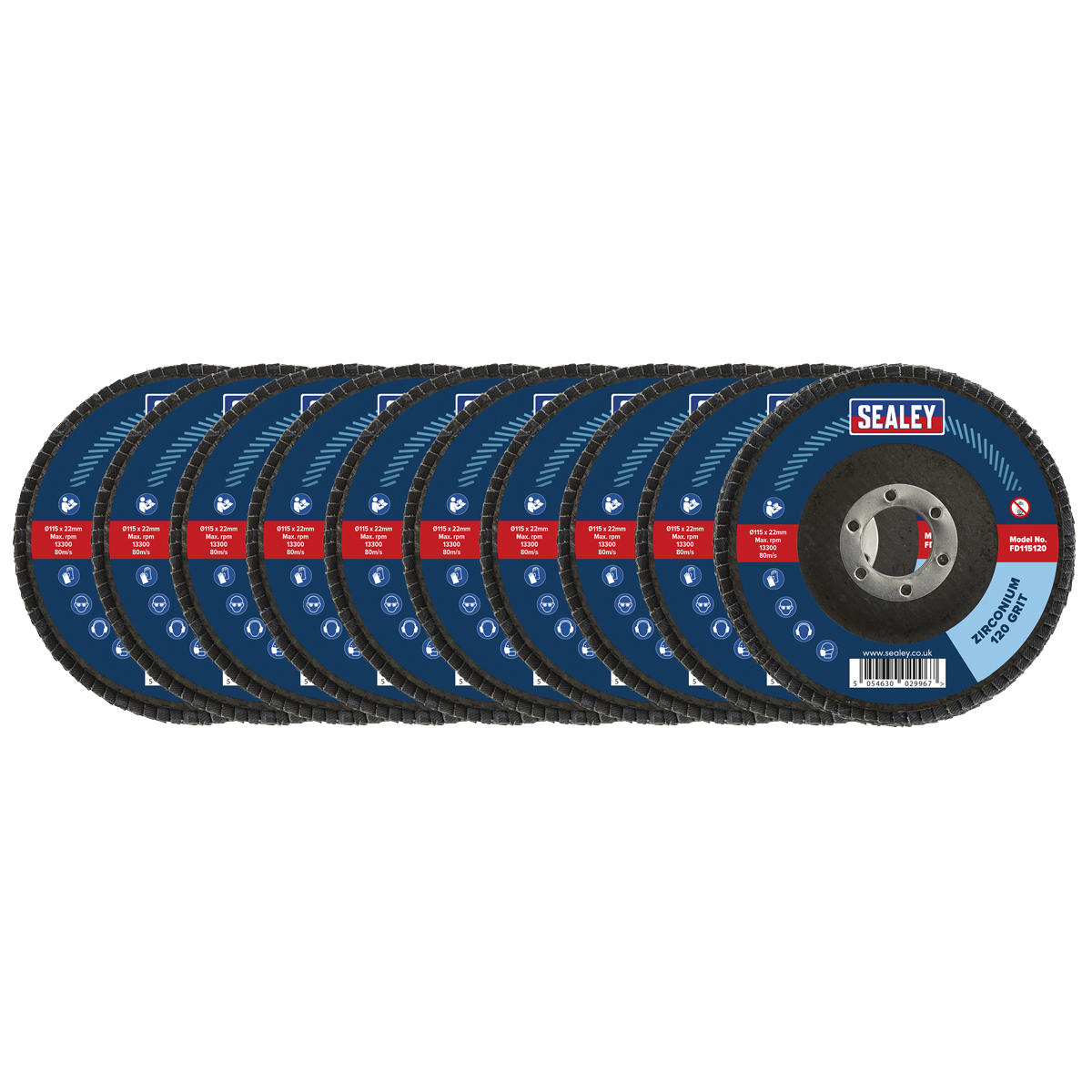 Sealey FD11512010 115mm Zirconium Flap Discs 120Grit 22mm Bore - Pack of 10