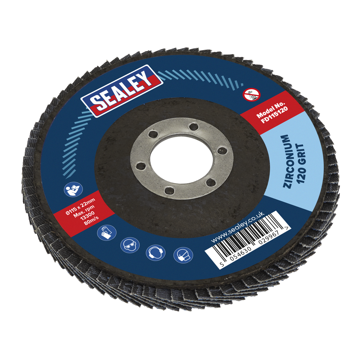 Sealey FD11512010 115mm Zirconium Flap Discs 120Grit 22mm Bore - Pack of 10