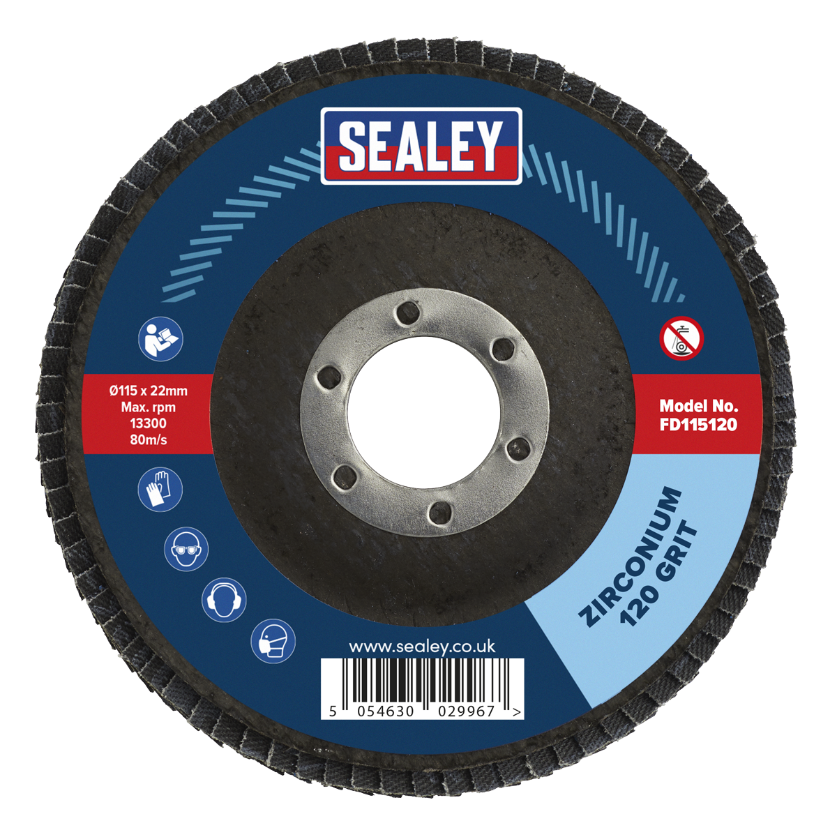 Sealey FD11512010 115mm Zirconium Flap Discs 120Grit 22mm Bore - Pack of 10