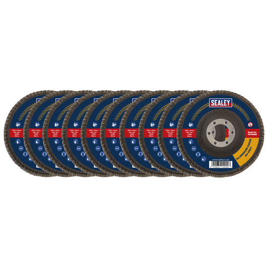 Sealey FD11540E10 115mm Aluminium Oxide Flap Discs 40Grit 22mm Bore - Pack of 10