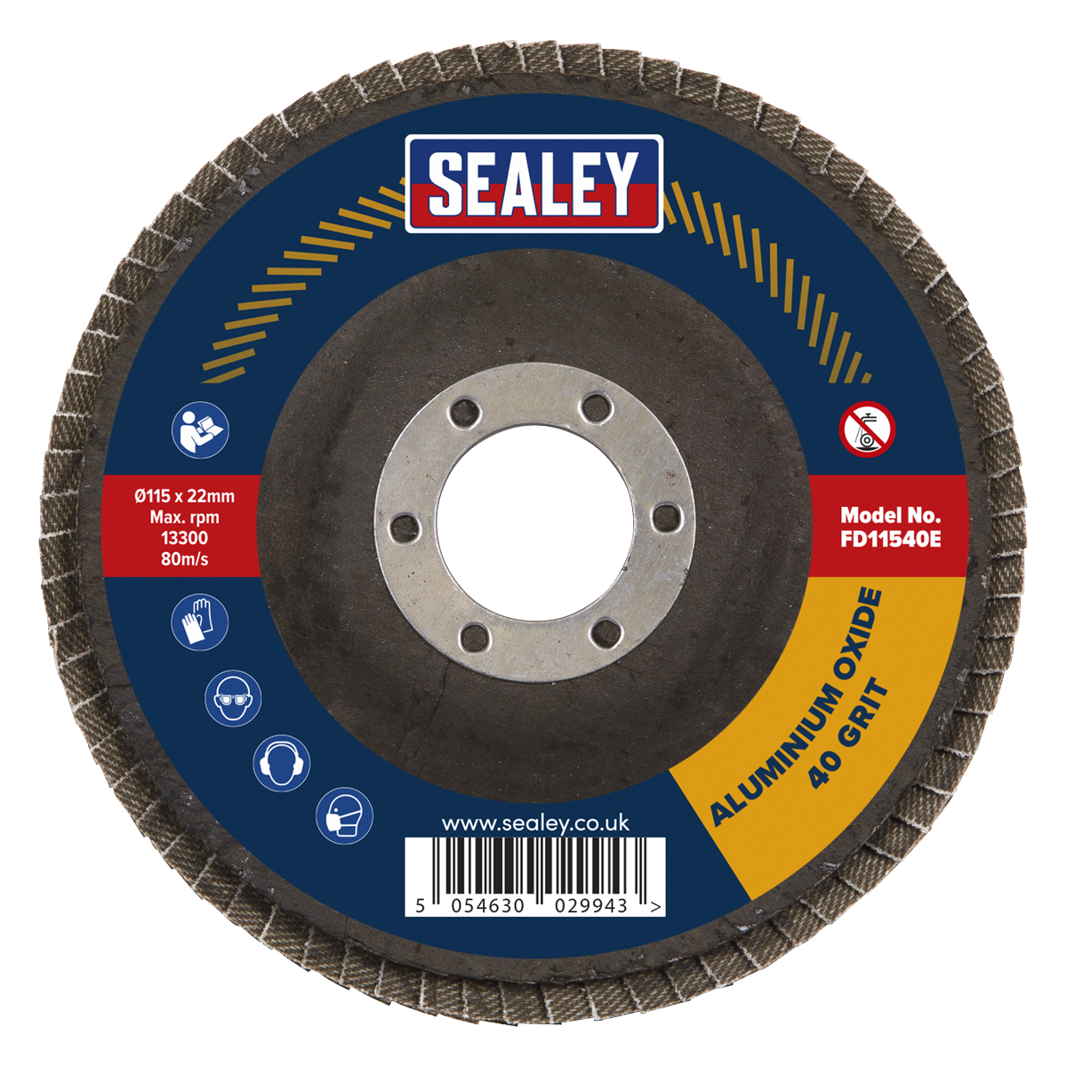 Sealey FD11540E10 115mm Aluminium Oxide Flap Discs 40Grit 22mm Bore - Pack of 10