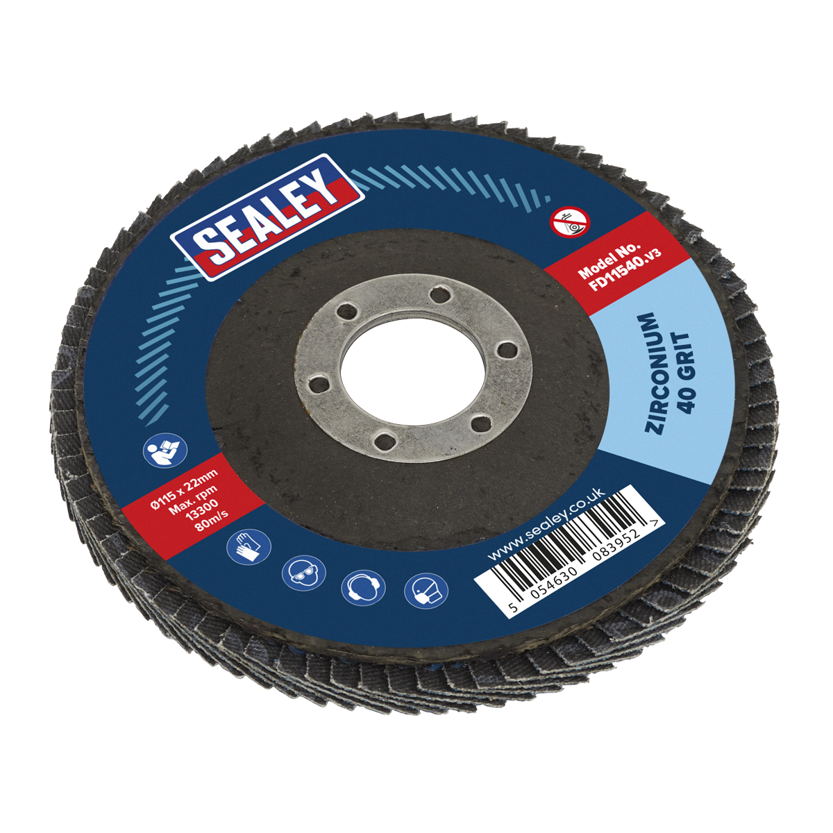 Sealey FD11540 115mm Zirconium Flap Disc 40Grit 22mm Bore