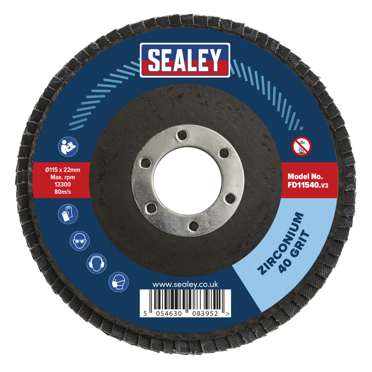 Sealey FD11540 115mm Zirconium Flap Disc 40Grit 22mm Bore