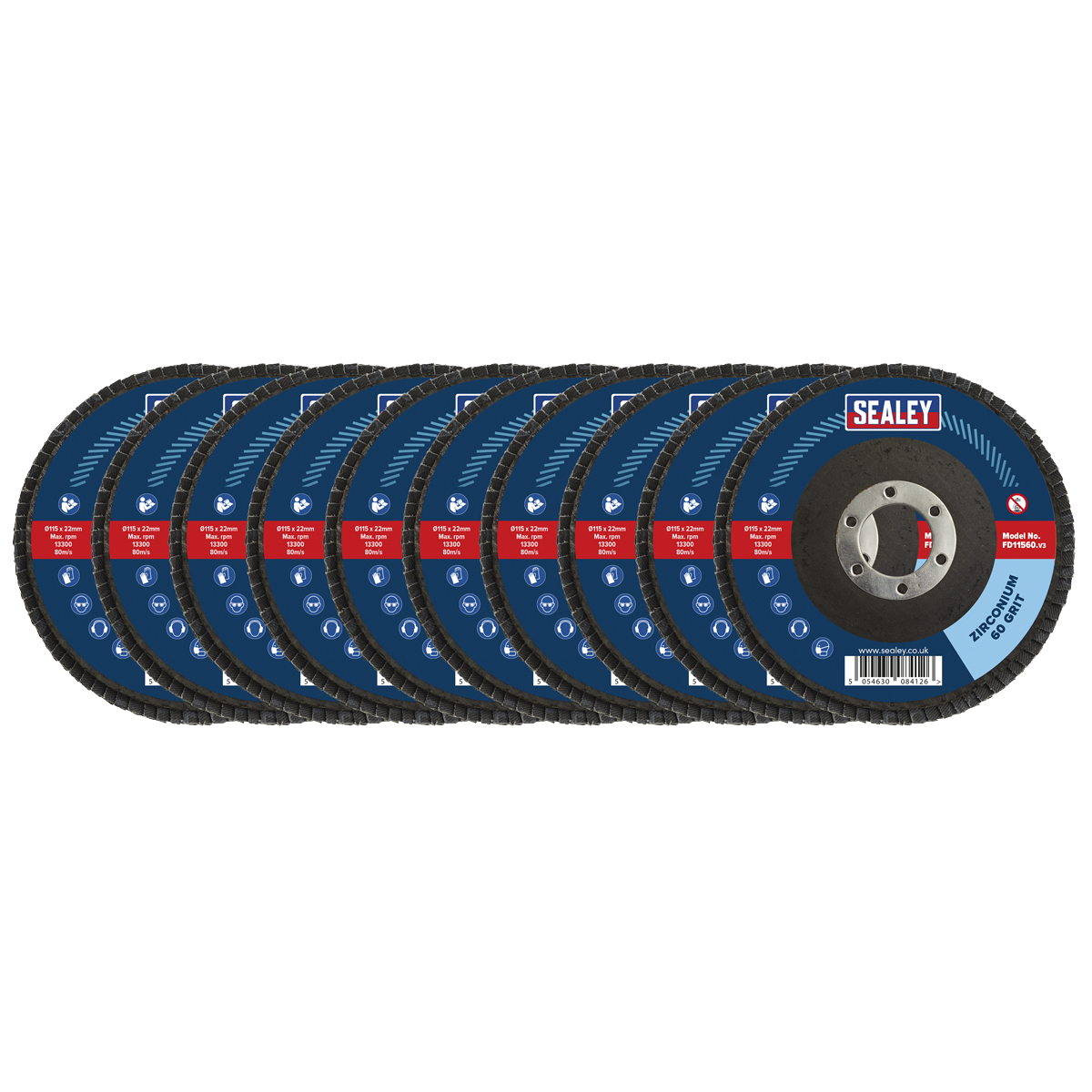 Sealey FD1156010 115mm Zirconium Flap Discs 60Grit 22mm Bore - Pack of 10