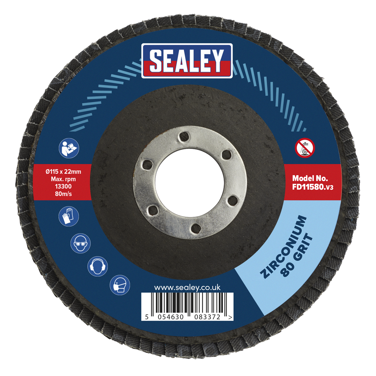 Sealey FD1158010 115mm Zirconium Flap Discs 80Grit 22mm Bore - Pack of 10