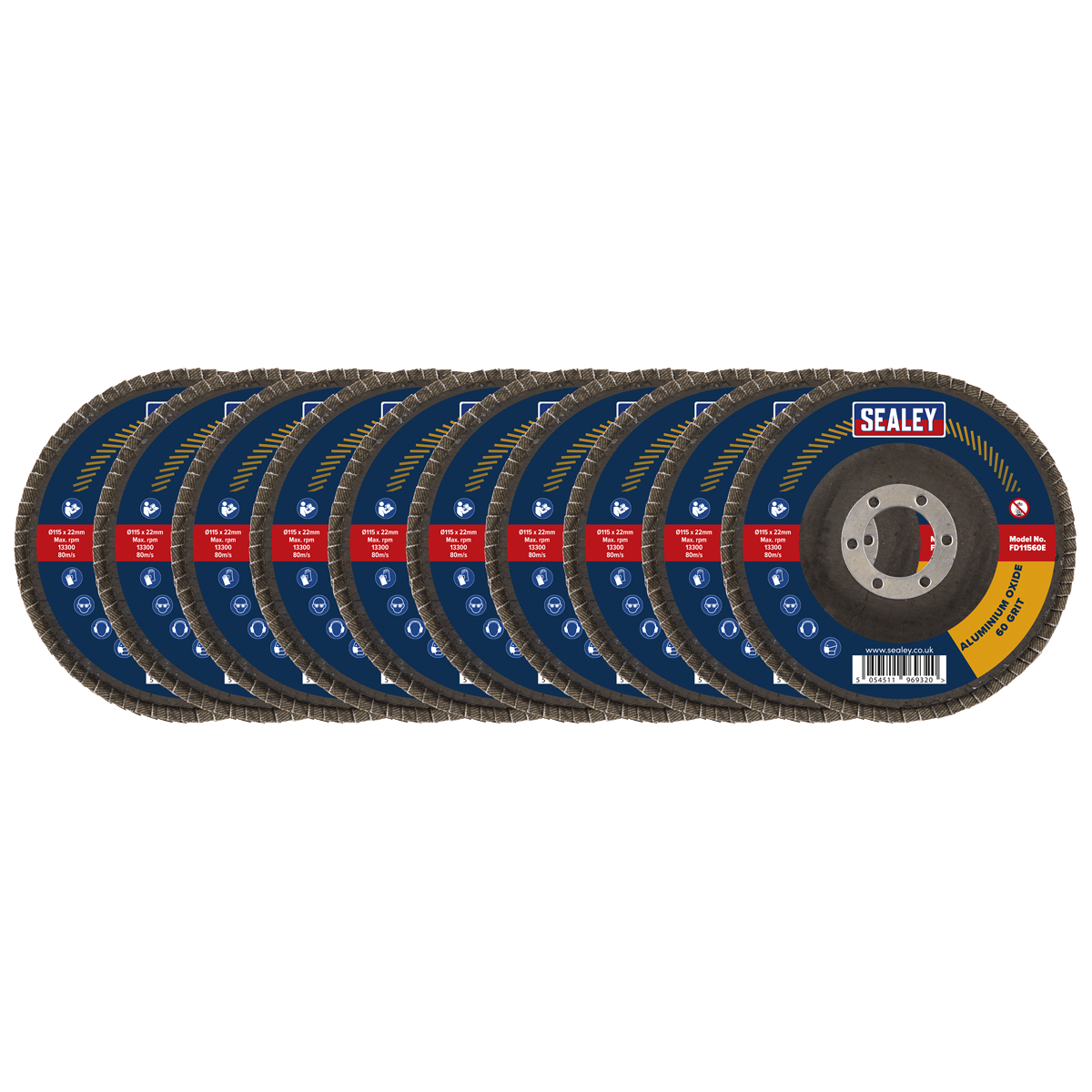 Sealey FD115EMIX 115mm Aluminium Oxide Flap Discs Assorted Grit 22mm Bore - Pack of 10