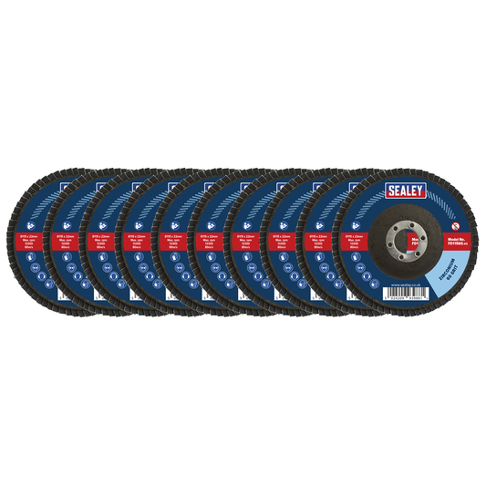Sealey FD115MIX 115mm Zirconium Flap Discs Assorted Grit 22mm Bore - Pack of 10