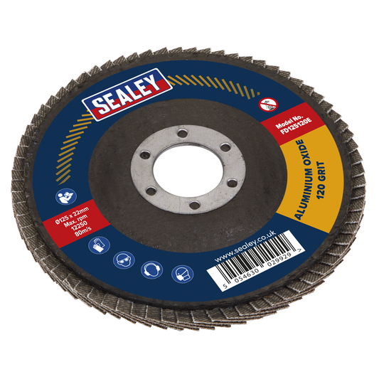 Sealey FD125120E 125mm Aluminium Oxide Flap Disc 120Grit 22mm Bore