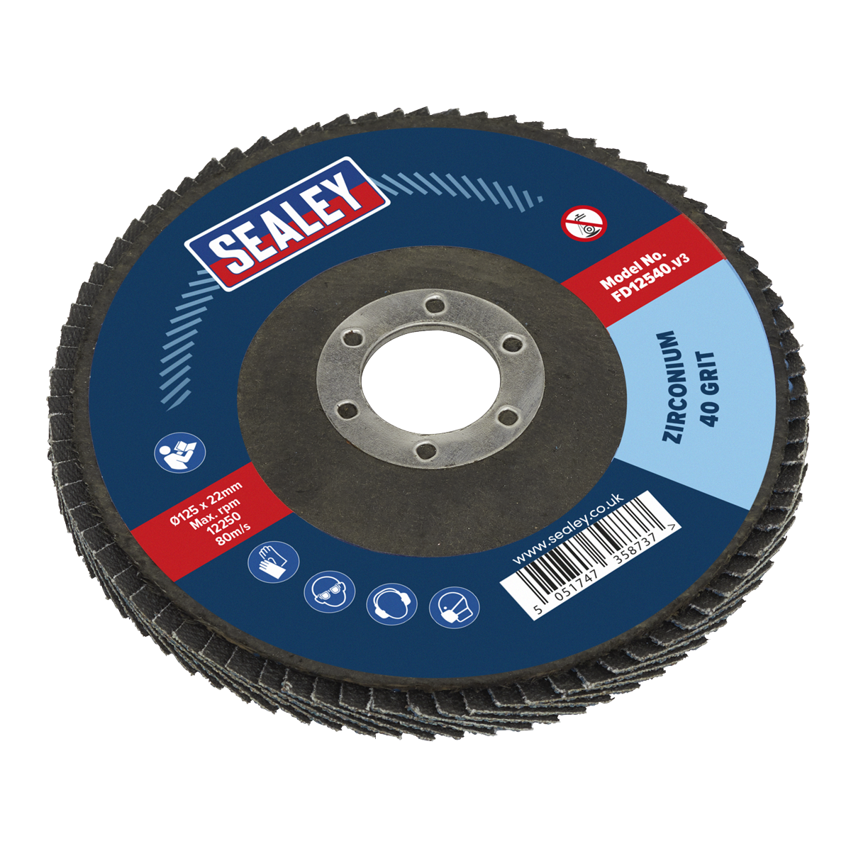 Sealey FD12540 125mm Zirconium Flap Disc 40Grit 22mm Bore