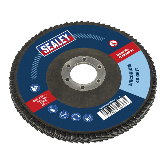 Sealey FD12540 125mm Zirconium Flap Disc 40Grit 22mm Bore