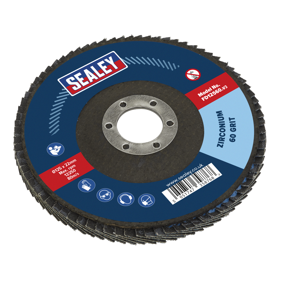 Sealey FD12560 125mm Zirconium Flap Disc 60Grit 22mm Bore