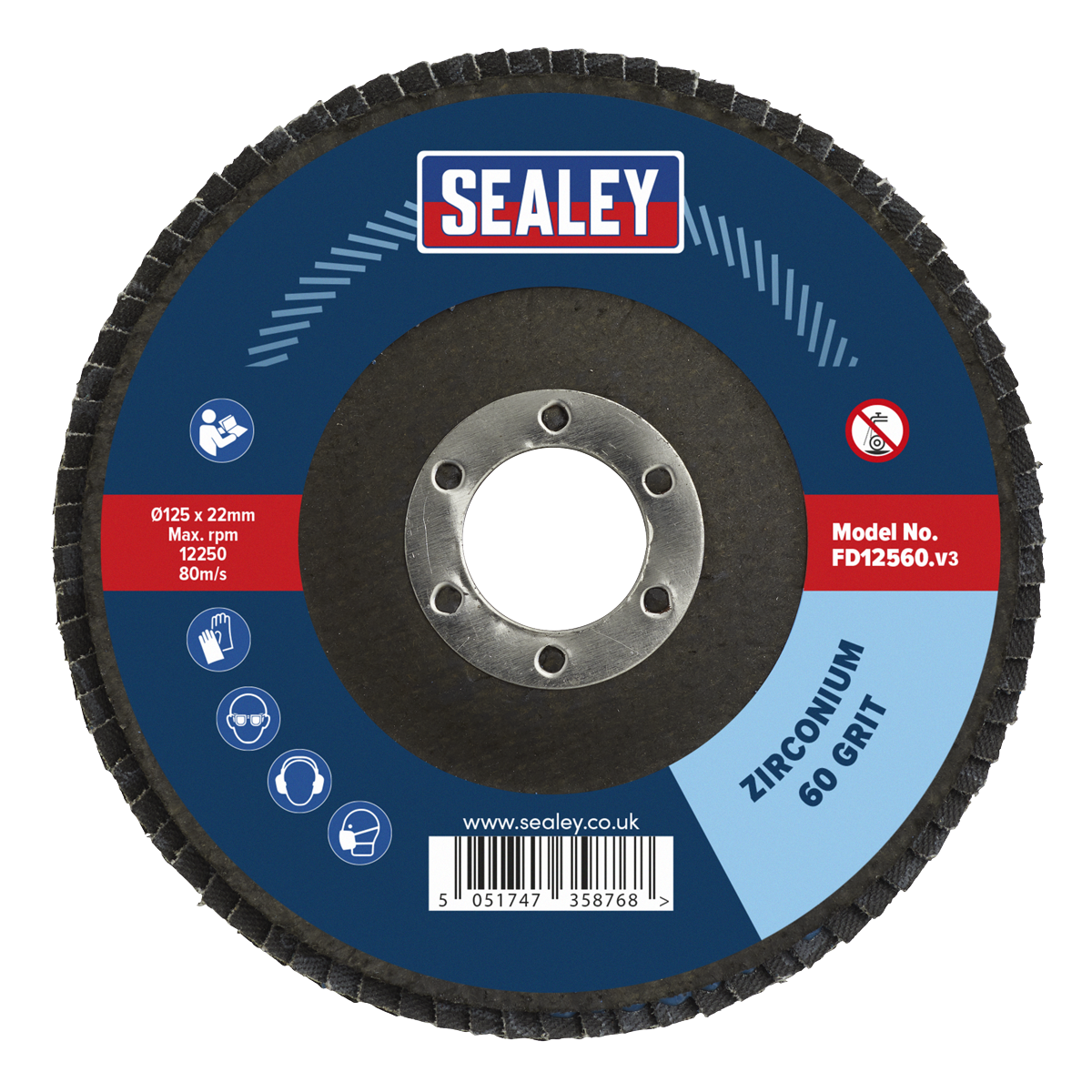 Sealey FD12560 125mm Zirconium Flap Disc 60Grit 22mm Bore