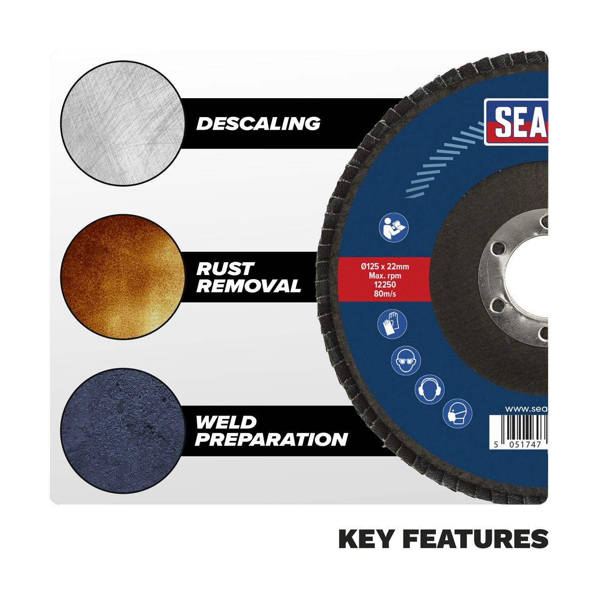 Sealey FD12560 125mm Zirconium Flap Disc 60Grit 22mm Bore