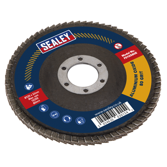 Sealey FD12580E 125mm Aluminium Oxide Flap Disc 80Grit 22mm Bore