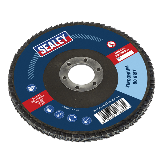 Sealey FD12580 125mm Zirconium Flap Disc 80Grit 22mm Bore