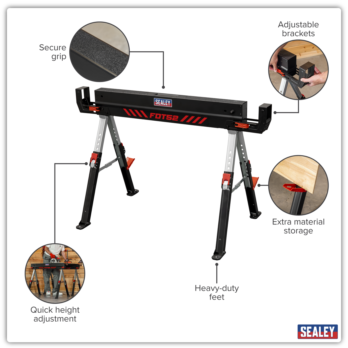 Sealey FDT52 Adjustable Sawhorse Set 2pc