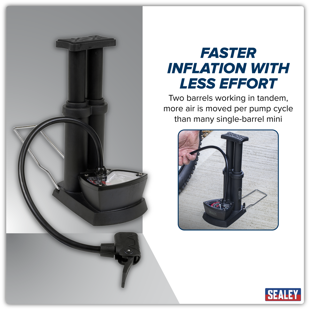 Sealey FP7 Mini Twin Barrel Bicycle Foot Pump