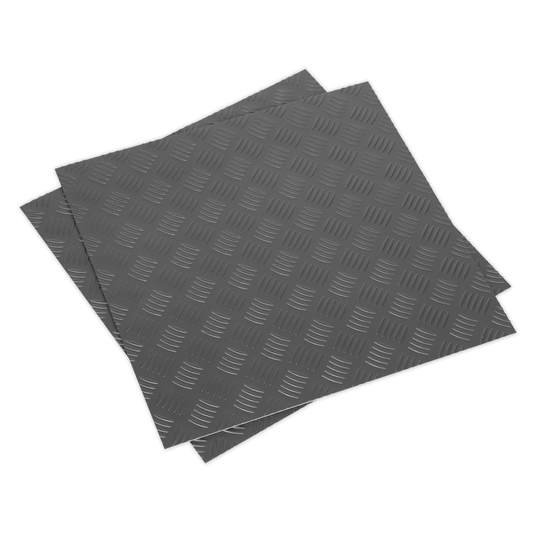 Sealey FT1S Vinyl Floor Tile with Peel & Stick Backing Silver Treadplate - Pack of 16