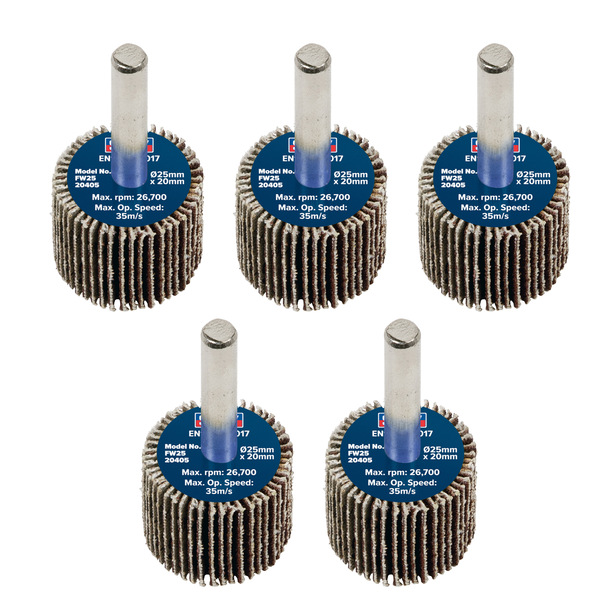 Sealey FW2520405 25 x 20mm Abrasive Flap Wheel with 6mm Shaft 40Grit - Pack of 5