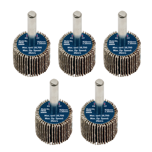 Sealey FW2520605 25 x 20mm Abrasive Flap Wheel with 6mm Shaft 60Grit - Pack of 5