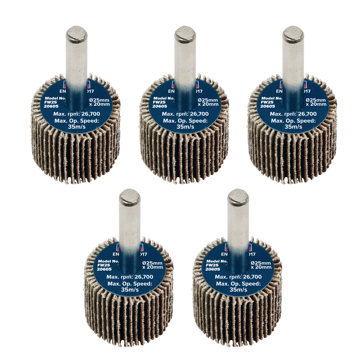 Sealey FW2520605 25 x 20mm Abrasive Flap Wheel with 6mm Shaft 60Grit - Pack of 5