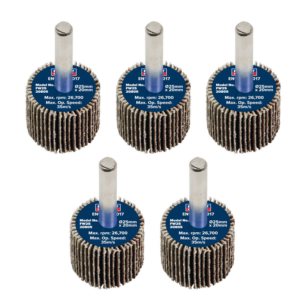 Sealey FW2520805 25 x 20mm Abrasive Flap Wheel with 6mm Shaft 80Grit - Pack of 5