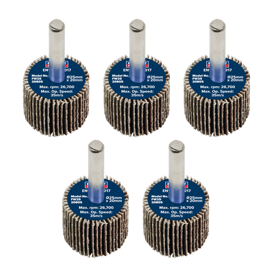 Sealey FW2520805 25 x 20mm Abrasive Flap Wheel with 6mm Shaft 80Grit - Pack of 5