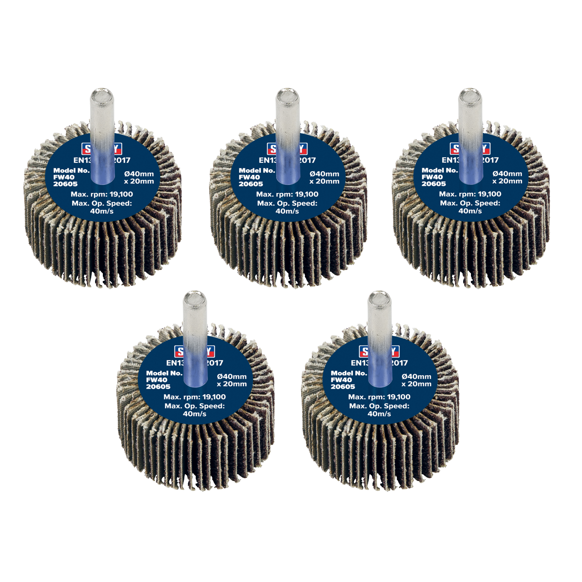 Sealey FW4020605 40 x 20mm Abrasive Flap Wheel with 6mm Shaft 60Grit - Pack of 5