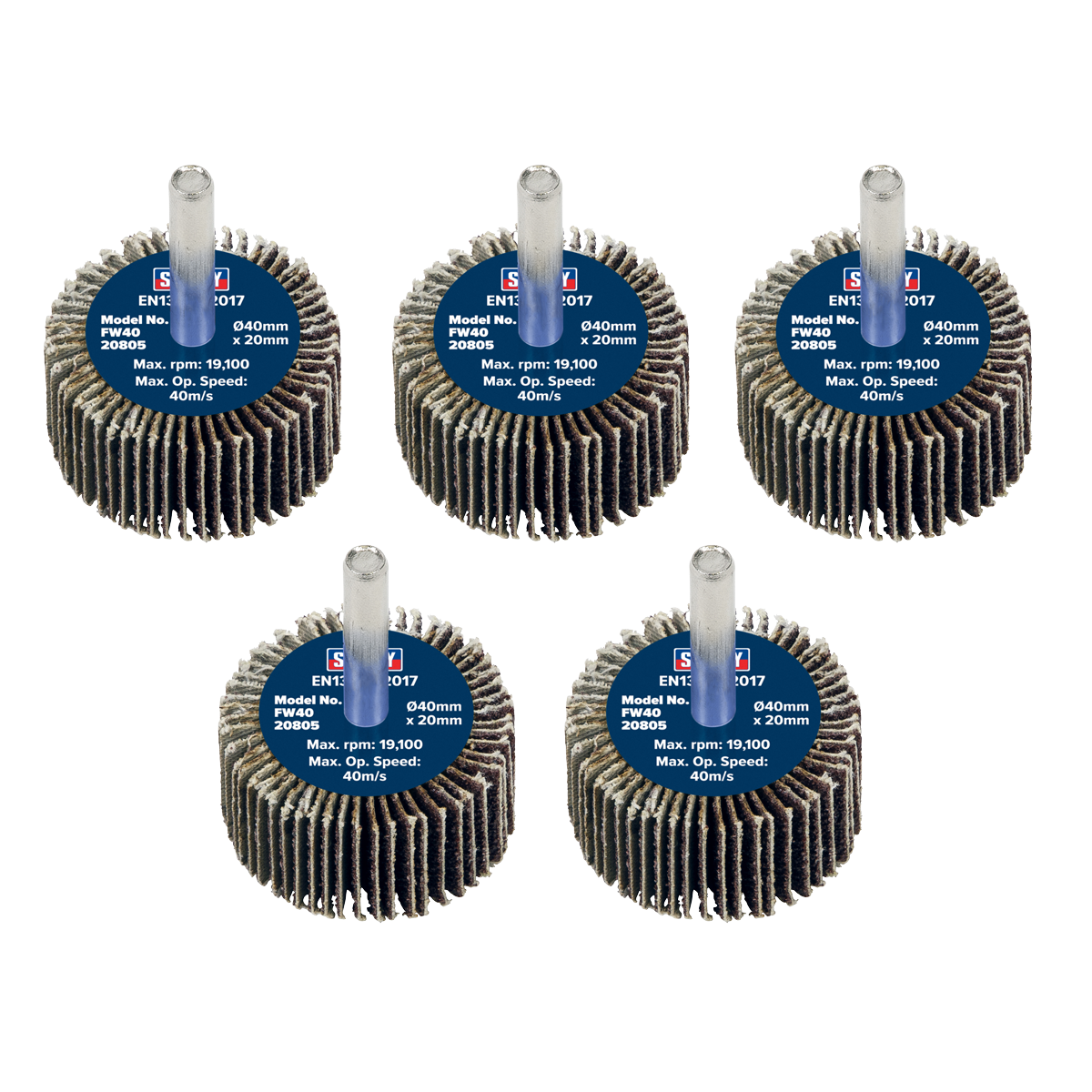Sealey FW4020805 40 x 20mm Abrasive Flap Wheel with 6mm Shaft 80Grit - Pack of 5