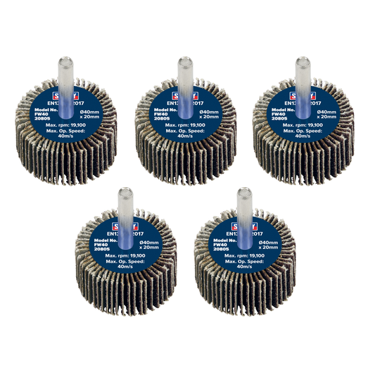Sealey FW4020805 40 x 20mm Abrasive Flap Wheel with 6mm Shaft 80Grit - Pack of 5