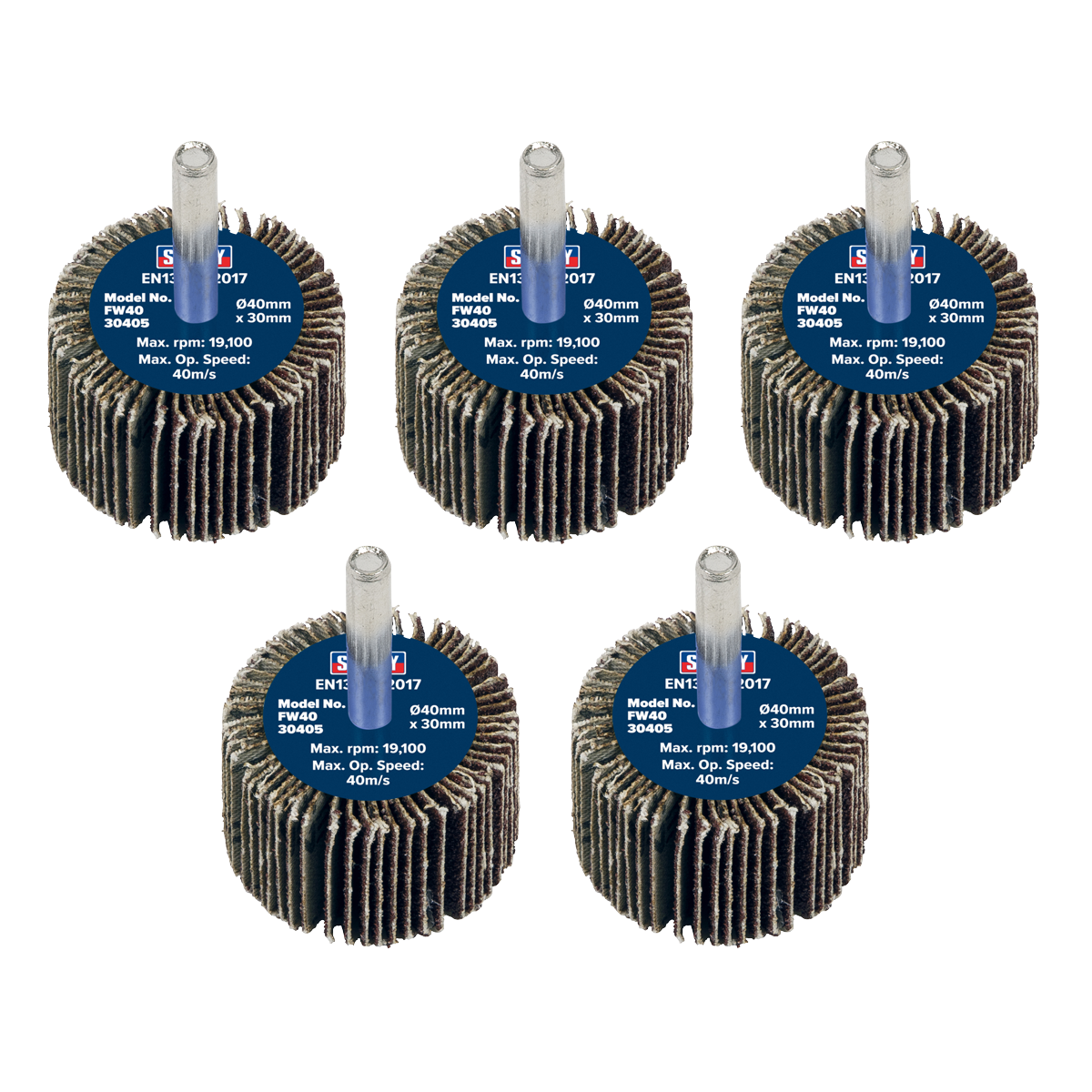 Sealey FW4030405 40 x 30mm Abrasive Flap Wheel with 6mm Shaft 40Grit - Pack of 5