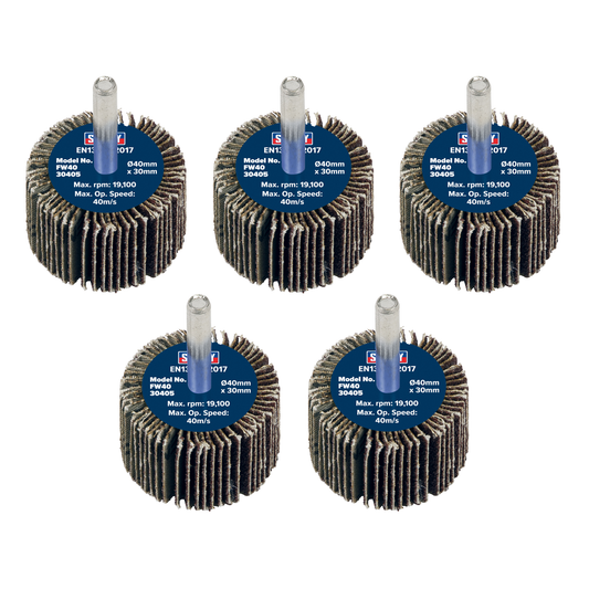 Sealey FW4030405 40 x 30mm Abrasive Flap Wheel with 6mm Shaft 40Grit - Pack of 5