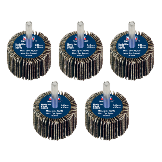 Sealey FW4030605 40 x 30mm Abrasive Flap Wheel with 6mm Shaft 60Grit - Pack of 5