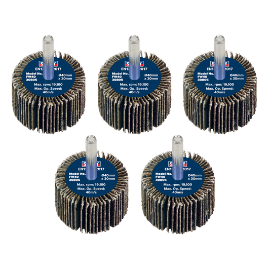 Sealey FW4030805 40 x 30mm Abrasive Flap Wheel with 6mm Shaft 80Grit - Pack of 5