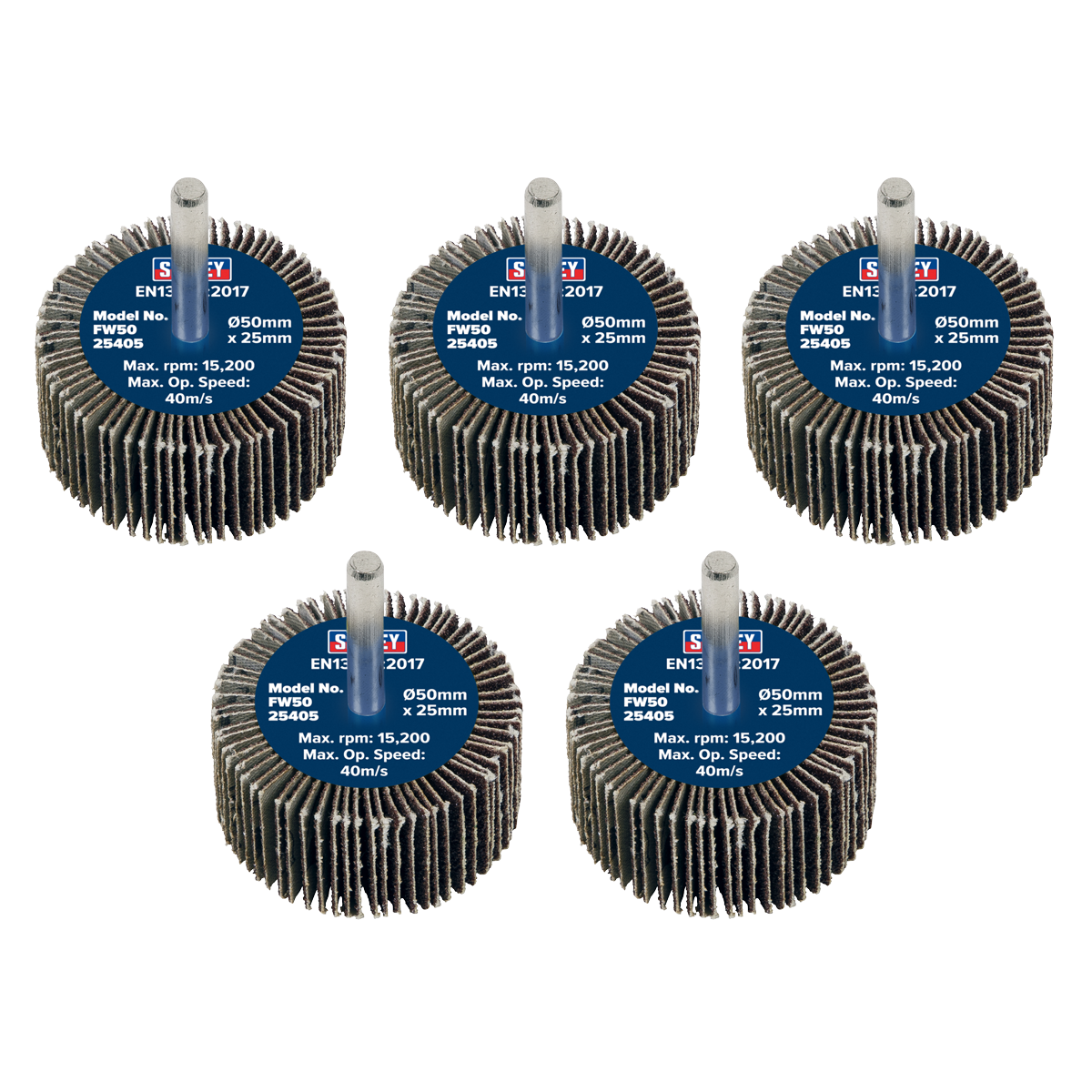 Sealey FW5025405 50 x 25mm Abrasive Flap Wheel with 6mm Shaft 40Grit - Pack of 5