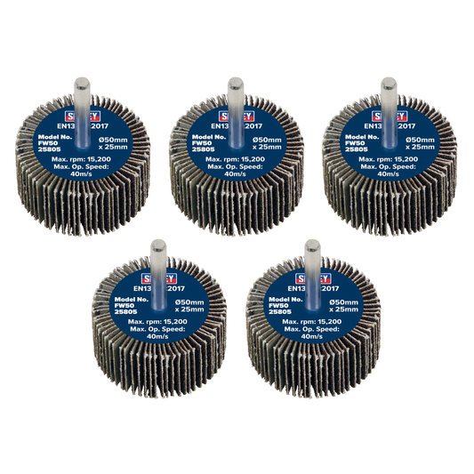 Sealey FW5025805 50 x 25mm Abrasive Flap Wheel with 6mm Shaft 80Grit - Pack of 5