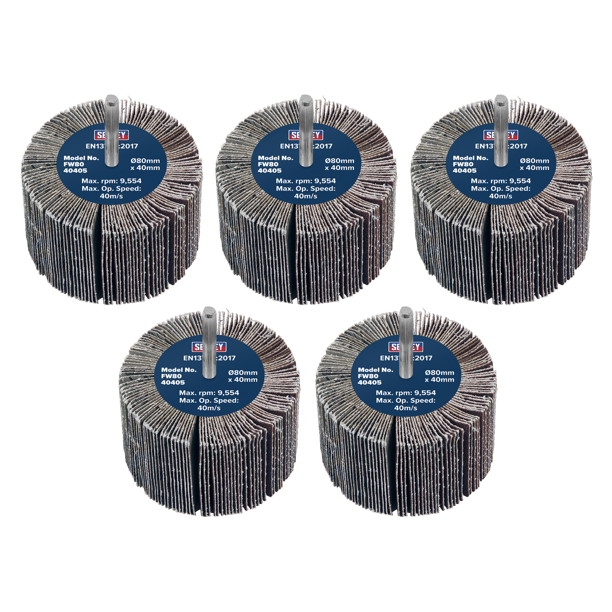 Sealey FW8040405 80 x 40mm Abrasive Flap Wheel with 6mm Shaft 40Grit - Pack of 5