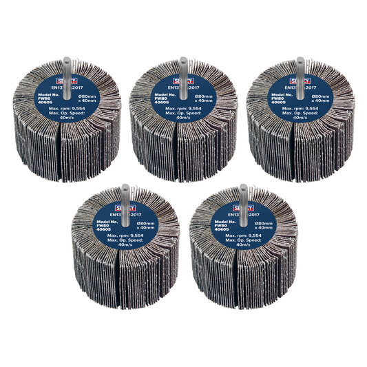 Sealey FW8040605 80 x 40mm Abrasive Flap Wheel with 6mm Shaft 60Grit - Pack of 5