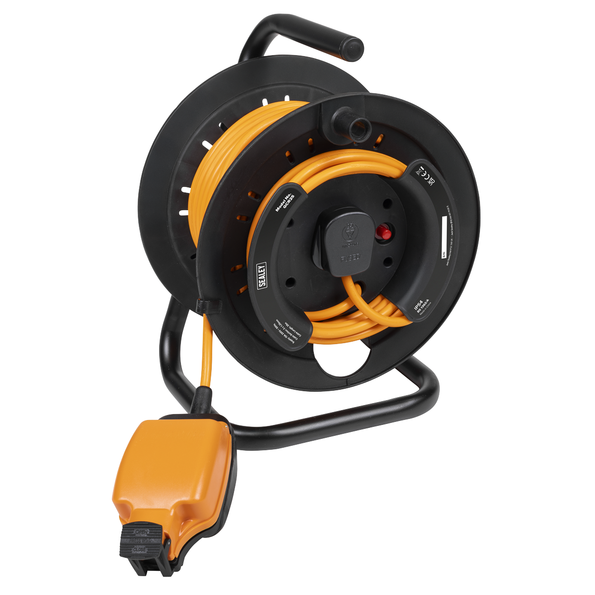 Sealey GCR25 25m IP54 Weatherproof In-line Socket with Thermal Cutout, & 3m Additional Plug Cable