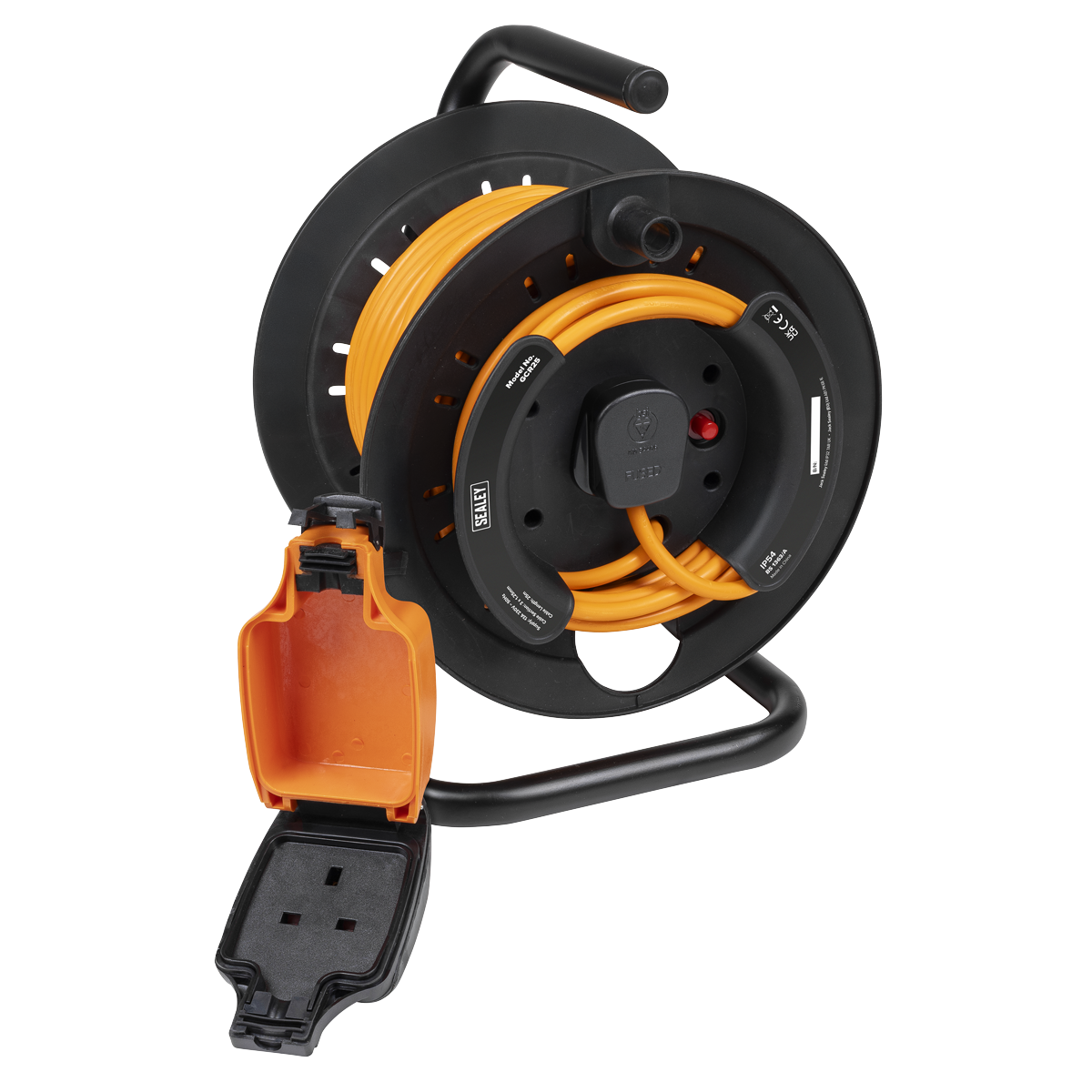 Sealey GCR25 25m IP54 Weatherproof In-line Socket with Thermal Cutout, & 3m Additional Plug Cable
