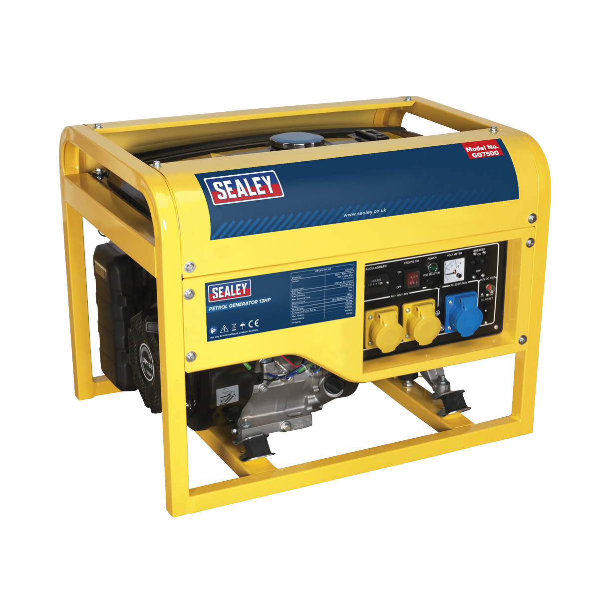Sealey GG7500 6000W Generator 13hp 4-Stroke Engine 110/230V