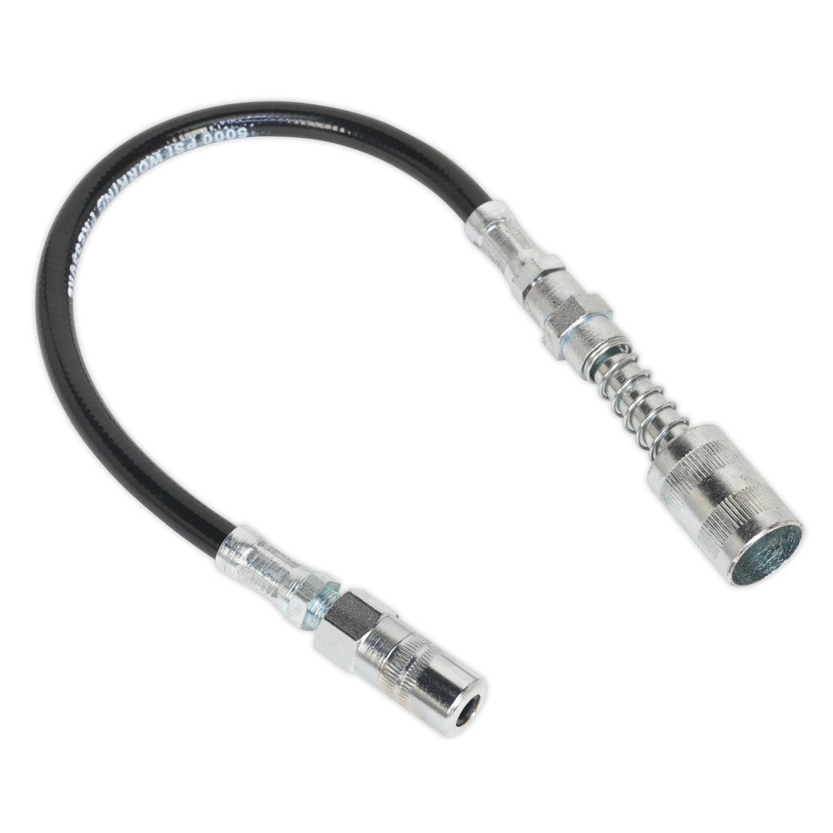 Sealey GGSF300 Flexible Rubber Grease Gun Delivery Hose with 4-Jaw Connector & Quick Release Coupling 300mm